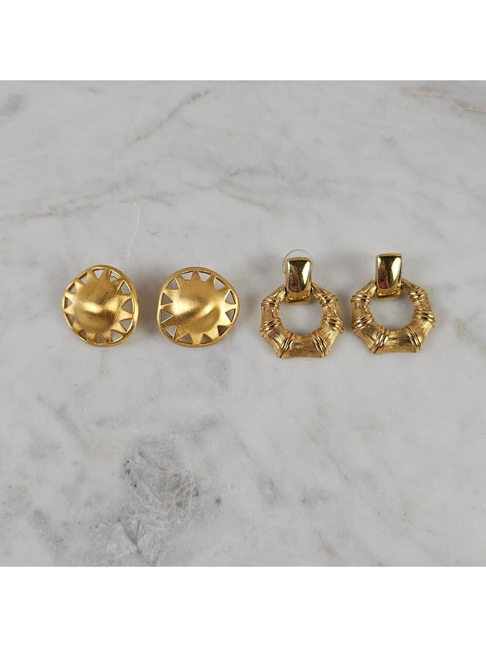 Vintage Gold Tone Earrings Lot Monet Door Knocker Liz Claiborne Starburst